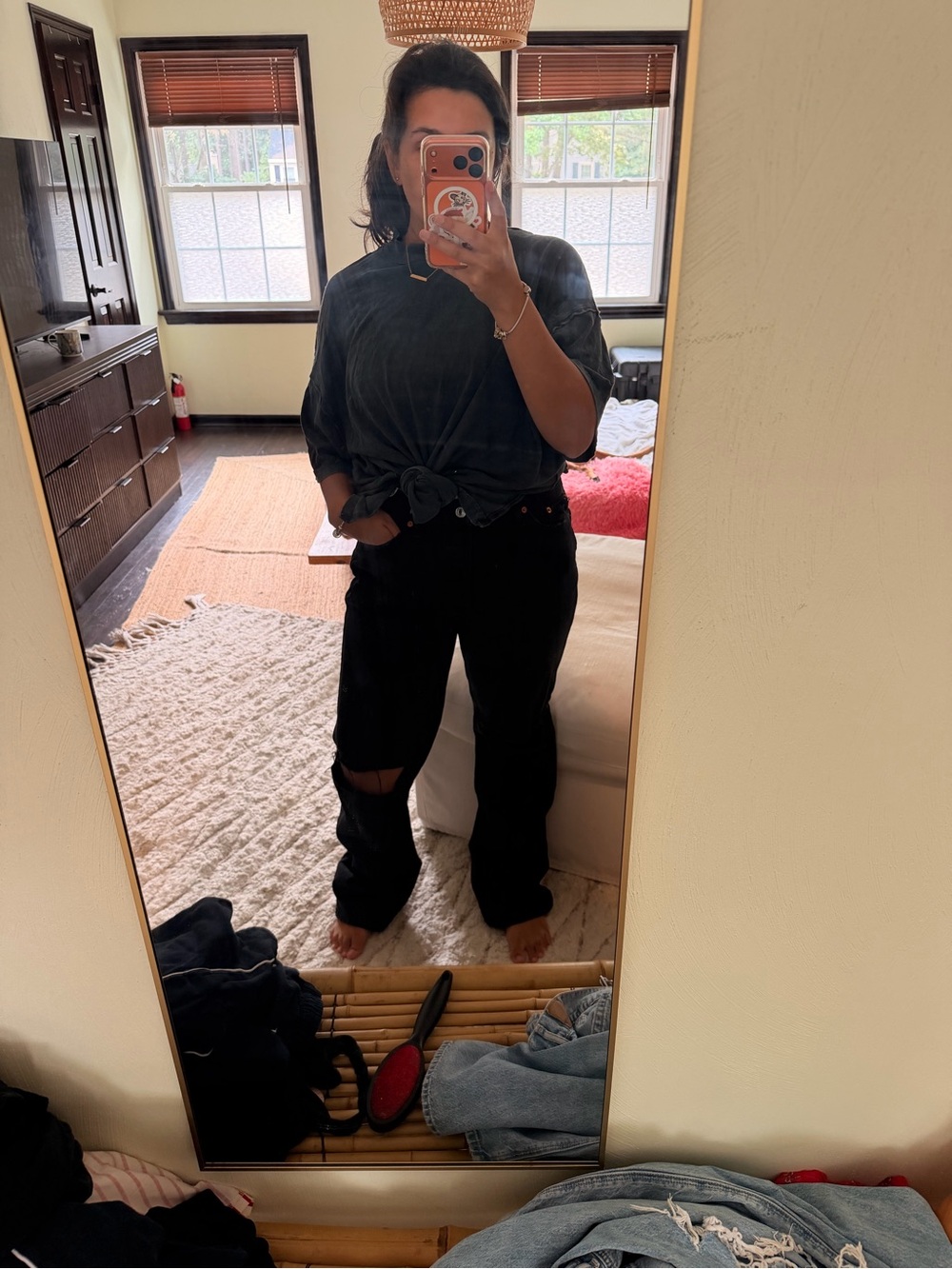 Levi re/done black high waisted distressed washer black high rise loose jeans